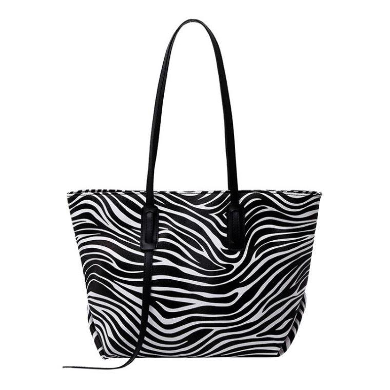 Wholesale Zipper Pu Leather Zebra Pattern Ladies Handbags Casual Shoulder Bags