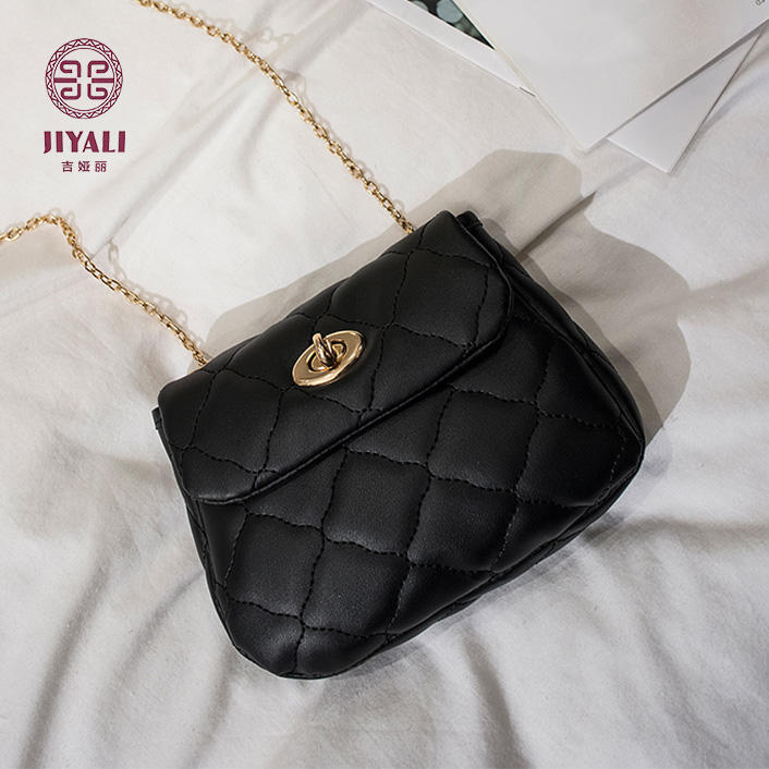 Made In China Young Girl Bag With Chains PU Rhombus Daily Woman Hand Bag